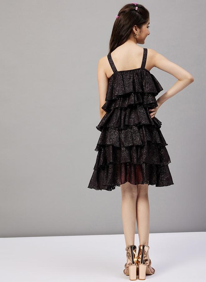 ستايلو بج فستان ستايلي بطبقات ورقبة مربعة بلمعة - Image 5