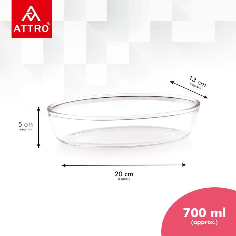 ATTRO Glassox Borosilicate Oval Glass Baking Dish Micorwave Oven Safe Freezer Safe Baking Tray Serving Dish Bakeware- 700ml, Transparent - Image 5