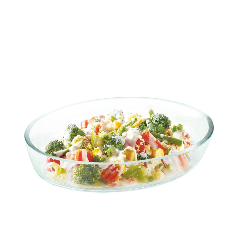 ATTRO Glassox Borosilicate Oval Glass Baking Dish Micorwave Oven Safe Freezer Safe Baking Tray Serving Dish Bakeware- 700ml, Transparent - Image 1