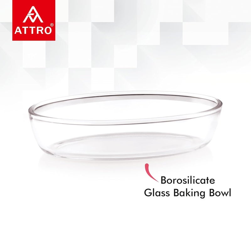 ATTRO Glassox Borosilicate Oval Glass Baking Dish Micorwave Oven Safe Freezer Safe Baking Tray Serving Dish Bakeware- 700ml, Transparent - Image 4