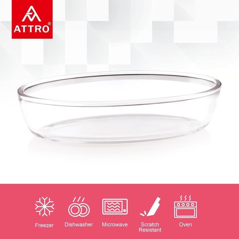 ATTRO Glassox Borosilicate Oval Glass Baking Dish Micorwave Oven Safe Freezer Safe Baking Tray Serving Dish Bakeware- 700ml, Transparent - Image 3