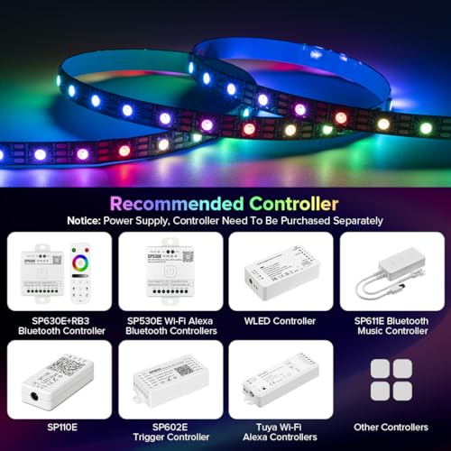 SEZO WS2812B ECO LED Strip Light 16.4FT/5M 60LEDs/m 300Pixels Individually Addressable Programmable 5050SMD Digital RGB Alloy Wires Flexible Dream Color IP30 Non-Waterproof PCB Black DC5V - Image 4