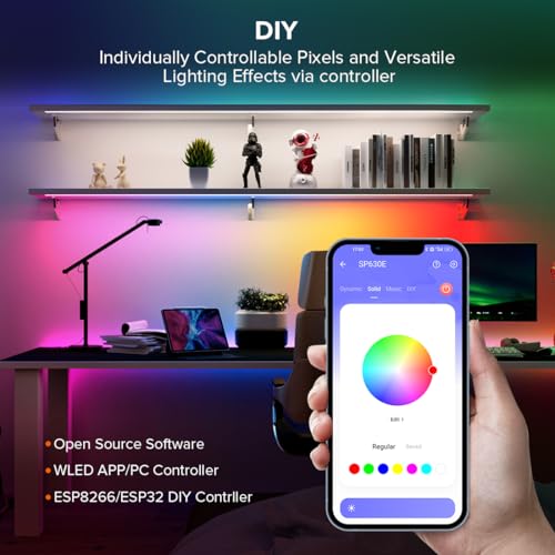 SEZO WS2812B ECO LED Strip Light 16.4FT/5M 60LEDs/m 300Pixels Individually Addressable Programmable 5050SMD Digital RGB Alloy Wires Flexible Dream Color IP30 Non-Waterproof PCB Black DC5V - Image 5