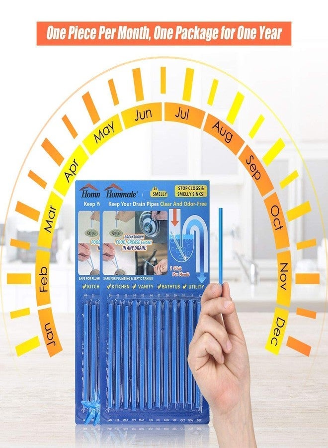 SHOPYSTAR Drain Cleaner Sticks for Kitchen Sink, Bathroom, Bathtub, Washbasin - Prevents Clogs & Blockages, Odour Remover - Blue, 12 Sticks (Pack Of 1) - Image 2