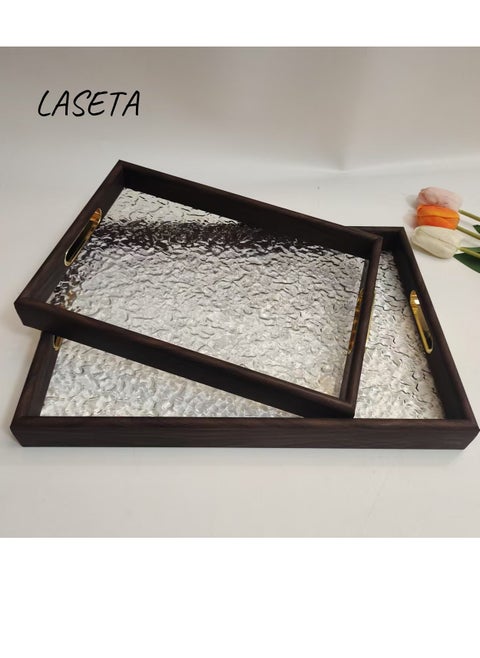 2PCS Acrylic Tray with Bamboo Handles, Decorative Serving Tray for Coffee Table, Tea, 2torage Rectangular