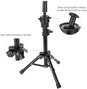 AYNEFY Hairdressing Tripod Stand 23 in Hairdressing Training Head Holder Salon Model Mannequin Head Tripod Stand Black - Image 3