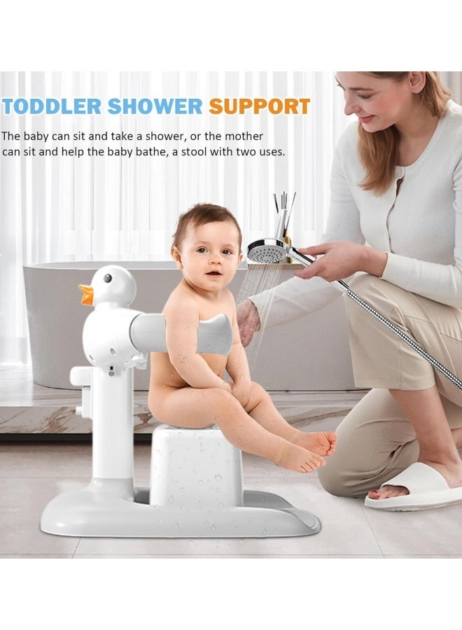 TAKHTEELA Baby Shower Stand, 360° Adjustable Height Anti Slip Base Foldable Baby Bath Shower Stand with Duck Sound, Bath Support for Toddler Infants Bathing Safety Ideal Gift (Gray White) - Image 4