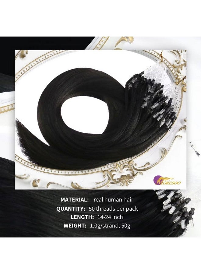 Moresoo Oresoo Microlink Hair Extensions Human Hair 22 Inch Beaded Hair Extensions Human Hair Color 1B Off Black Hair Extensions Microbead Hair Extensions Human Hair 50G/50S Extensions Human Hair Natural - Image 4