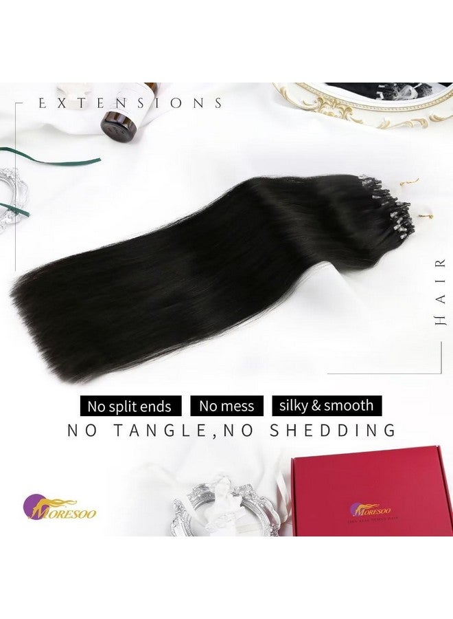 Moresoo Oresoo Microlink Hair Extensions Human Hair 22 Inch Beaded Hair Extensions Human Hair Color 1B Off Black Hair Extensions Microbead Hair Extensions Human Hair 50G/50S Extensions Human Hair Natural - Image 5