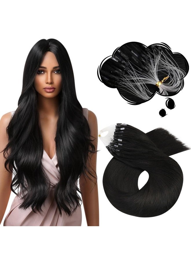 Moresoo Oresoo Microlink Hair Extensions Human Hair 22 Inch Beaded Hair Extensions Human Hair Color 1B Off Black Hair Extensions Microbead Hair Extensions Human Hair 50G/50S Extensions Human Hair Natural - Image 2