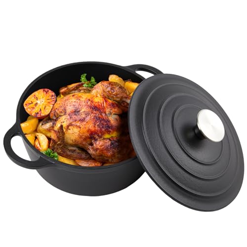 Alathote 6 Quart Dutch Oven Enameled Cast Iron with Lid - Big Dual Handles - Oven Safe up to 500°F - Classic Round Pot for Versatile Cooking (Matte Black(No Enameled), 6 QT) - Image 1