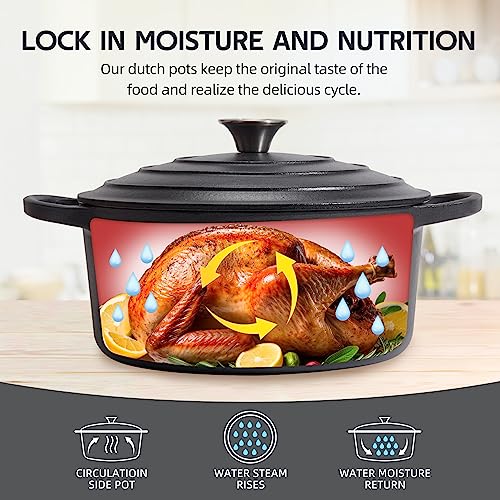 Alathote 6 Quart Dutch Oven Enameled Cast Iron with Lid - Big Dual Handles - Oven Safe up to 500°F - Classic Round Pot for Versatile Cooking (Matte Black(No Enameled), 6 QT) - Image 4
