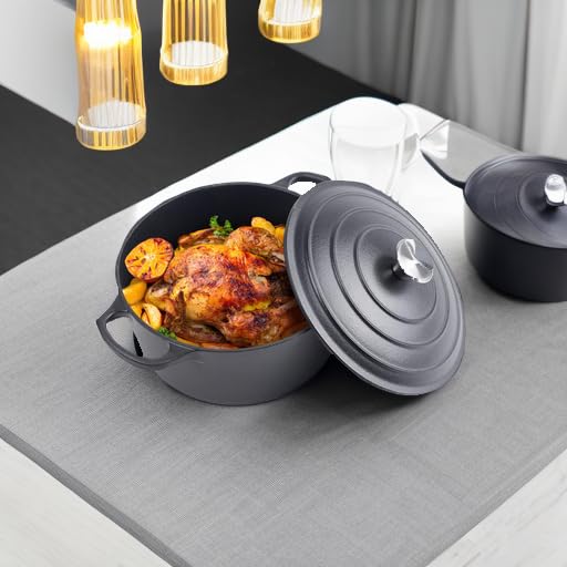 Alathote 6 Quart Dutch Oven Enameled Cast Iron with Lid - Big Dual Handles - Oven Safe up to 500°F - Classic Round Pot for Versatile Cooking (Matte Black(No Enameled), 6 QT) - Image 5
