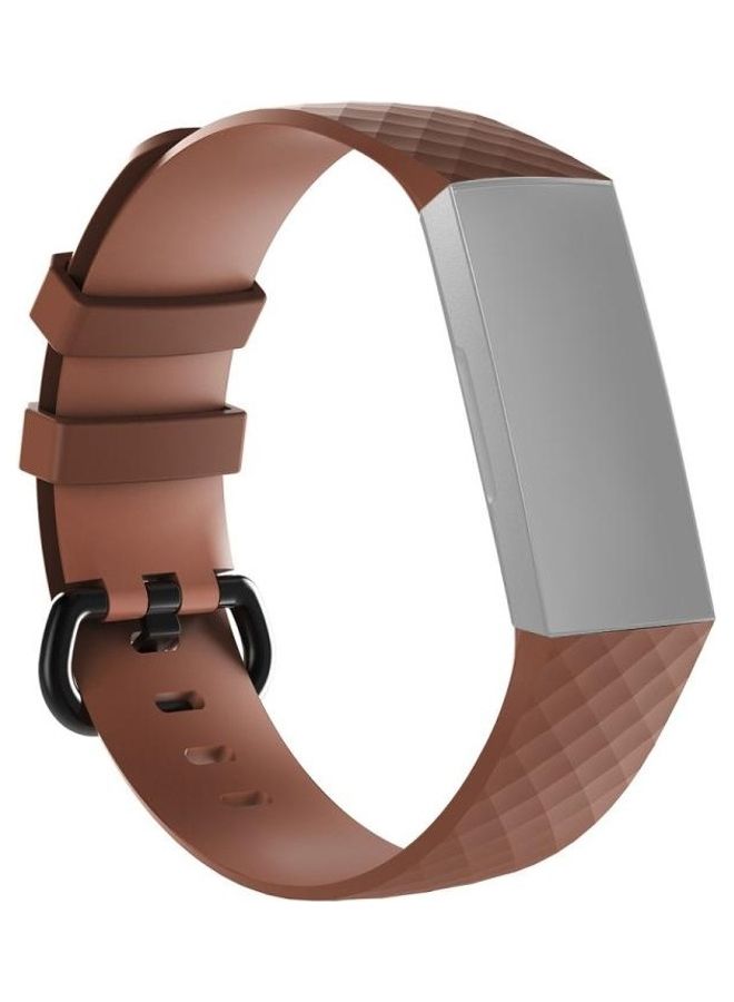NIBEMINENT Diamond Pattern Silicone Wrist Strap Watch Band for Fitbit Charge 3 Brown - Image 1
