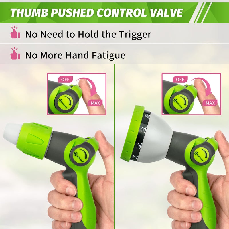 AUTOMAN Garden Hose Nozzle - 2 Pack, Thumb Control Sprayer, Slip-Resistant Water Nozzle, Extra 4 Washers, for Watering Plants Lawn & Garden, Cleaning, Washing Car, Showering Pets - Image 5