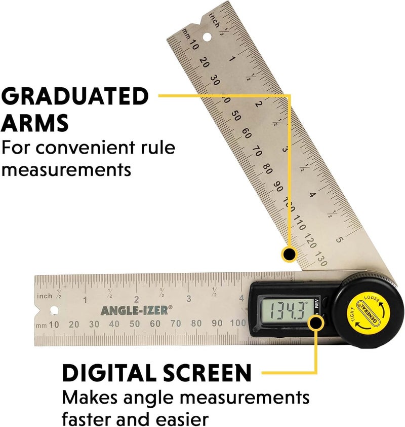 General Tools Digital Angle Finder Ruler #822 - 5" Stainless Steel Woodworking Protractor Tool with Large LCD Display - Image 3