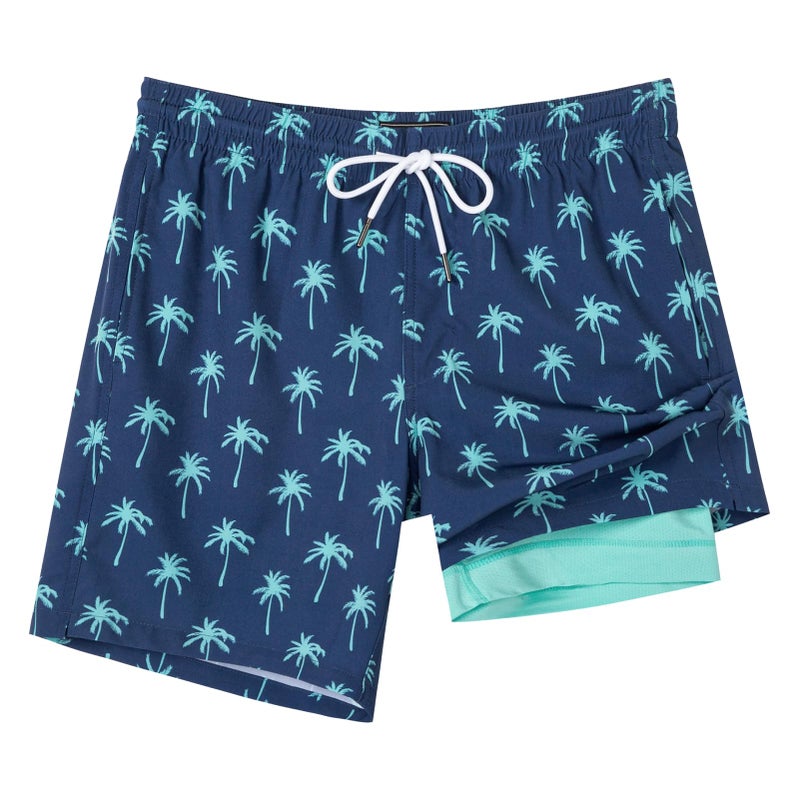 SURF CUZ Mens Swim Trunks with Compression Liner Quick Dry Swim Shorts 7" Swimming Trunks Stretch Bathing Suit Zipper Pockets,Beachside Palms,M - Image 1