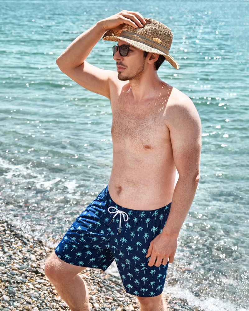 SURF CUZ Mens Swim Trunks with Compression Liner Quick Dry Swim Shorts 7" Swimming Trunks Stretch Bathing Suit Zipper Pockets,Beachside Palms,M - Image 2