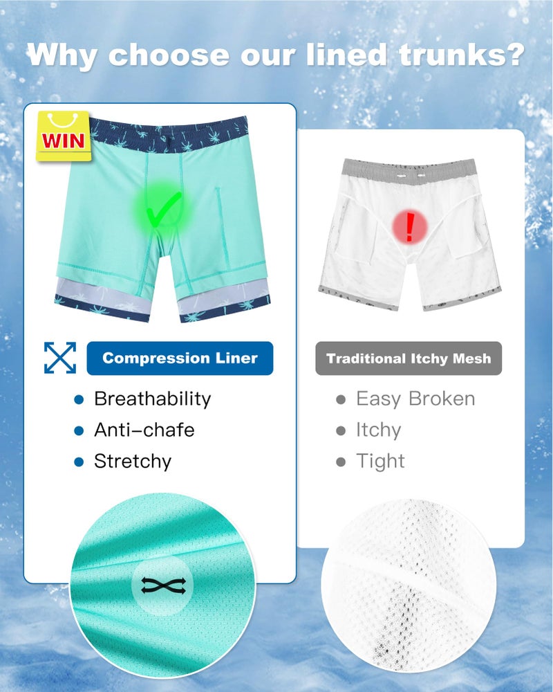SURF CUZ Mens Swim Trunks with Compression Liner Quick Dry Swim Shorts 7" Swimming Trunks Stretch Bathing Suit Zipper Pockets,Beachside Palms,M - Image 5