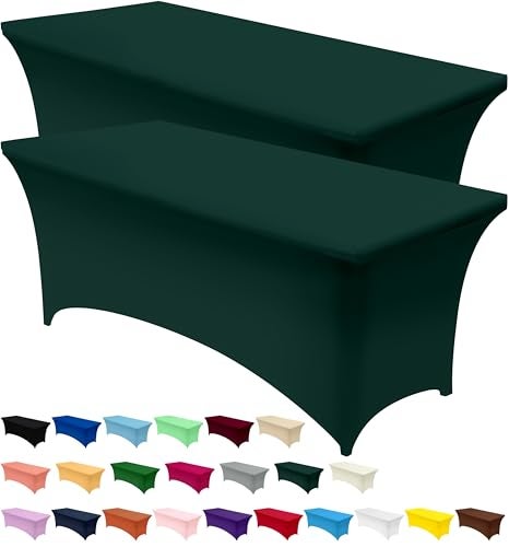 Utopia Kitchen Spandex Tablecloth 2 Pack [6FT, Hunter Green] Tight, Fitted, Washable and Wrinkle Resistant Stretch Rectangular Patio Table Cover for Event, Wedding & Parties [72Lx30Wx30H Inch] - Image 1