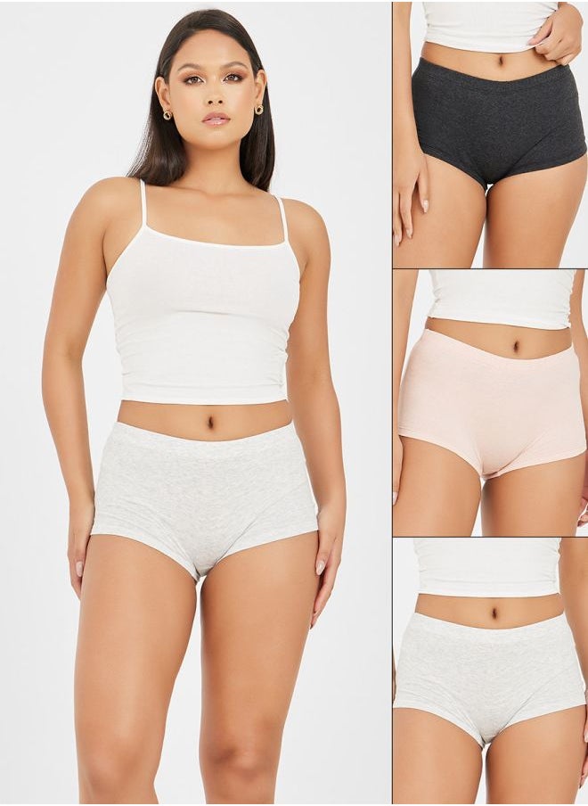 Styli Pack of 3 - Solid Cotton Elasticated Waistband Boyshorts  - Image 1