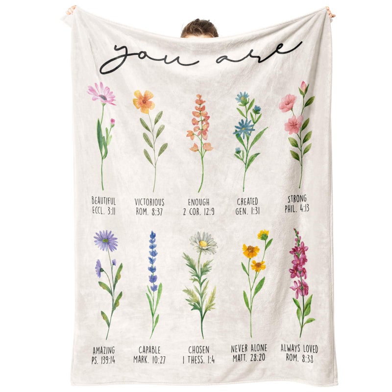 Afterprints Christian Gifts for Women, Christian Blanket with Flowers, Birthday Gifts for Women, Christmas, Inspirational, Religious Gifts for Sister, Friend, Daughter, Soft Throw Blankets 50'' x 60'' - Image 1