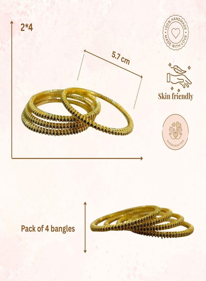 ACCESSHER Elegant Gold-Plated Textured Kada Set | Stylish Kangan Set with Sleek Traditional Design with Studded Stones | Bangle Set for Women & Girls (Set of 4) (2.4) - Image 5