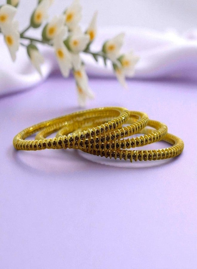 ACCESSHER Elegant Gold-Plated Textured Kada Set | Stylish Kangan Set with Sleek Traditional Design with Studded Stones | Bangle Set for Women & Girls (Set of 4) (2.4) - Image 4