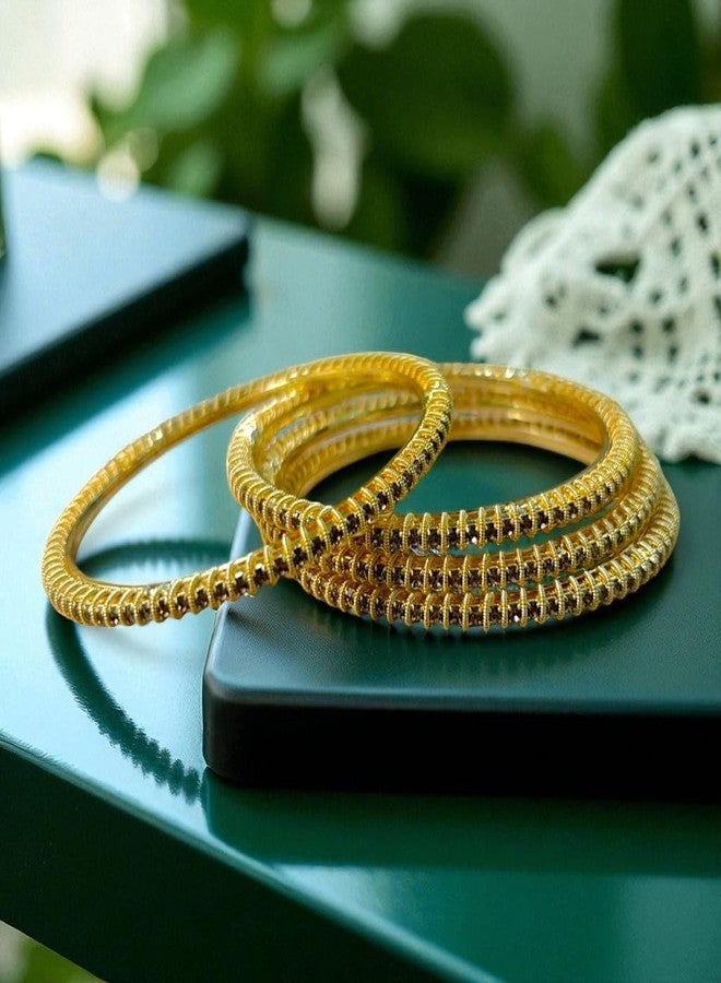 ACCESSHER Elegant Gold-Plated Textured Kada Set | Stylish Kangan Set with Sleek Traditional Design with Studded Stones | Bangle Set for Women & Girls (Set of 4) (2.4) - Image 3