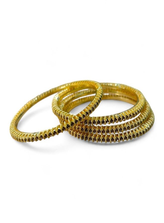 ACCESSHER Elegant Gold-Plated Textured Kada Set | Stylish Kangan Set with Sleek Traditional Design with Studded Stones | Bangle Set for Women & Girls (Set of 4) (2.4) - Image 1
