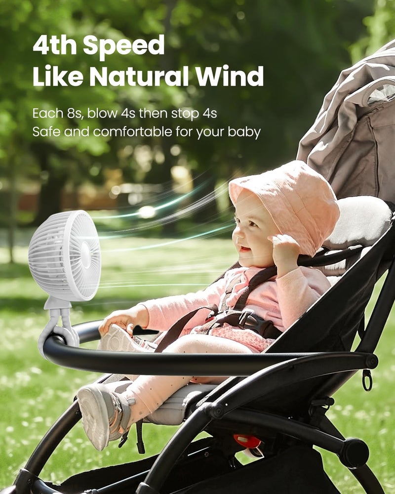 Gaiatop Oscillating Baby Stroller Fan with LED Night Light, 4 Speeds Cooling Rechargeable 360Â° Rotate Clip On, Battery Operated Small Portable Fans for Car Seat Crib Treadmill Travel - Image 5