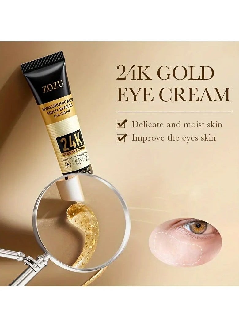 Zozu 1pc, 20g 24K Golden Hyaluronic Acid Eye Cream, Firming And Wrinkle Smoothing, Moisturizing Skin Care For Delicate Eye Area  - Image 4