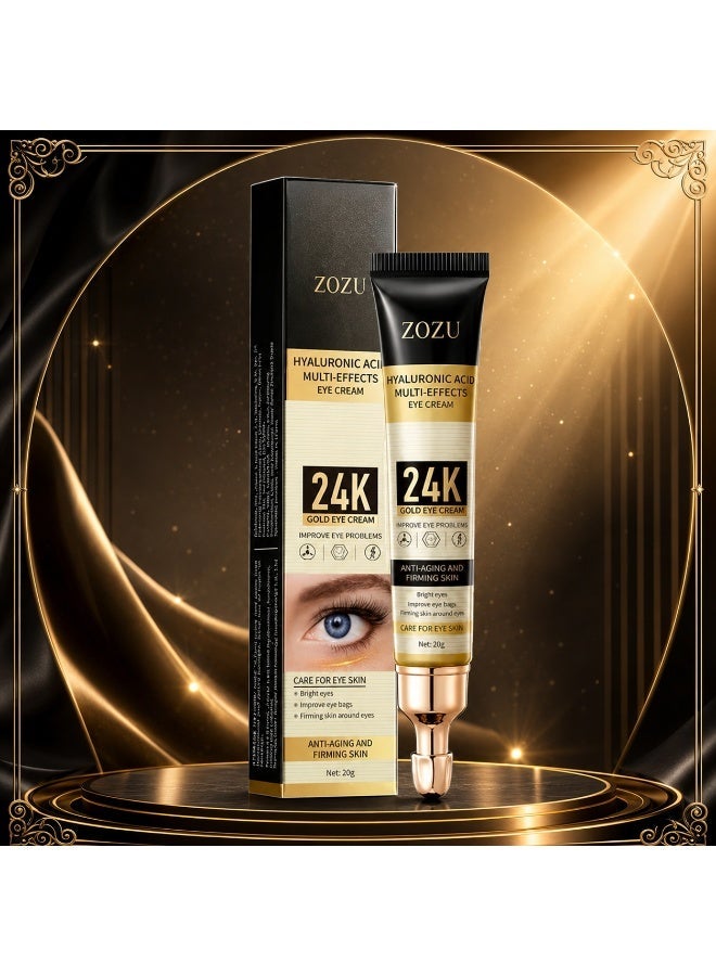 Zozu 1pc, 20g 24K Golden Hyaluronic Acid Eye Cream, Firming And Wrinkle Smoothing, Moisturizing Skin Care For Delicate Eye Area - Image 1