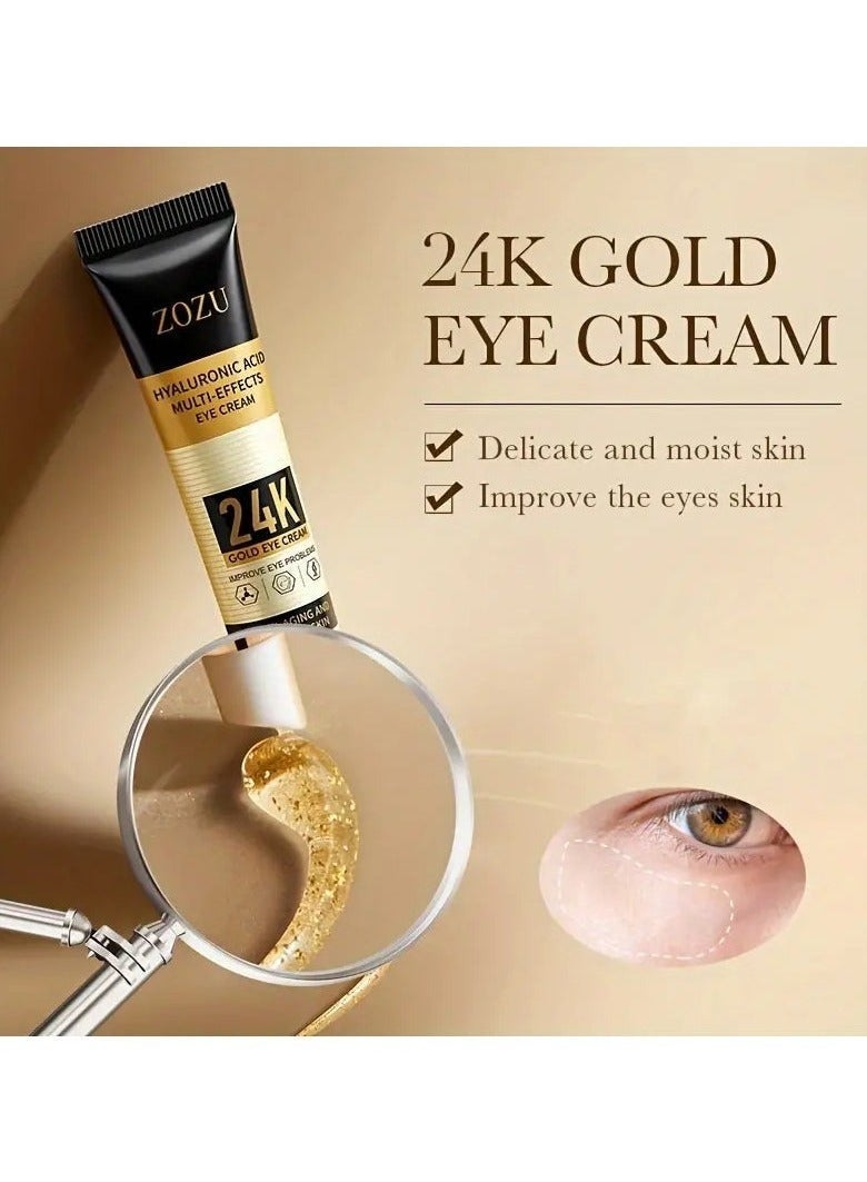 Zozu 1pc, 20g 24K Golden Hyaluronic Acid Eye Cream, Firming And Wrinkle Smoothing, Moisturizing Skin Care For Delicate Eye Area - Image 4
