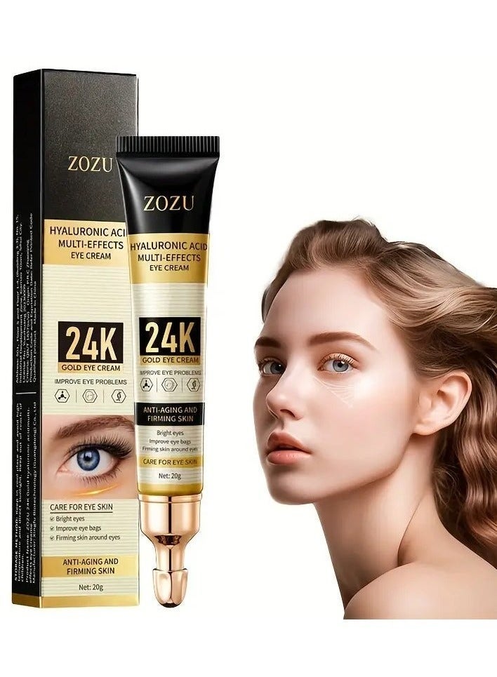 Zozu 1pc, 20g 24K Golden Hyaluronic Acid Eye Cream, Firming And Wrinkle Smoothing, Moisturizing Skin Care For Delicate Eye Area - Image 2