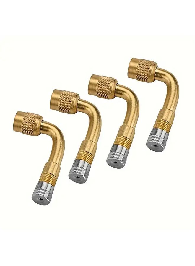 4pcs 90 Degree Golden Copper Schrader Valve Stems Universal Adapters For Vehicles - Image 1