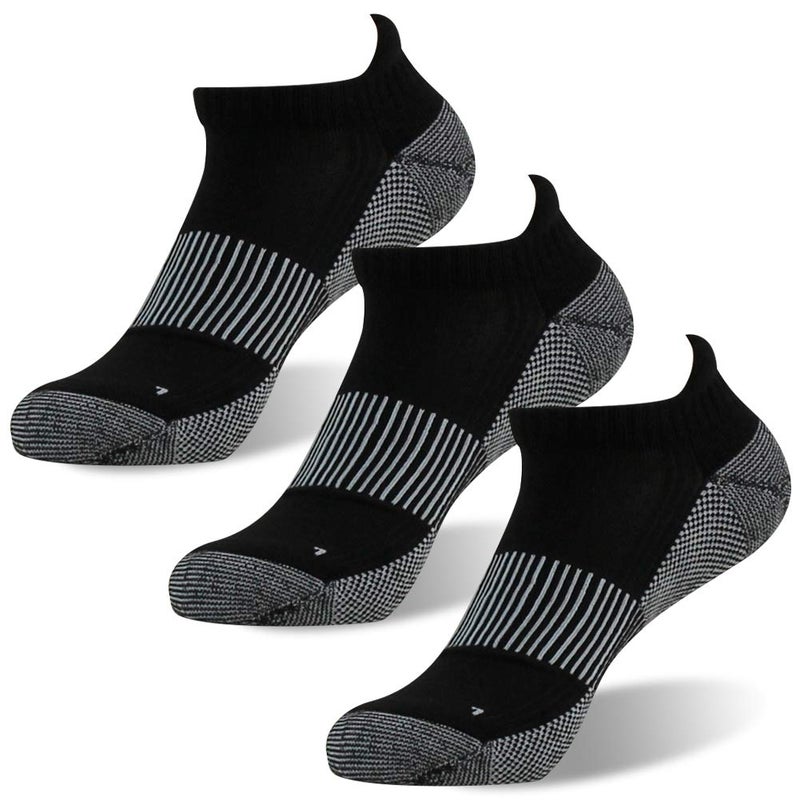 FOOTPLUS Copper Compression Tennis Socks,Men Women Boys Girls Low Cut Cushioned Running Golf Moisture Wicking Marathon Jogging No Stinky Feet Travel Work Socks for,3 Pairs Black, Medium - Image 1