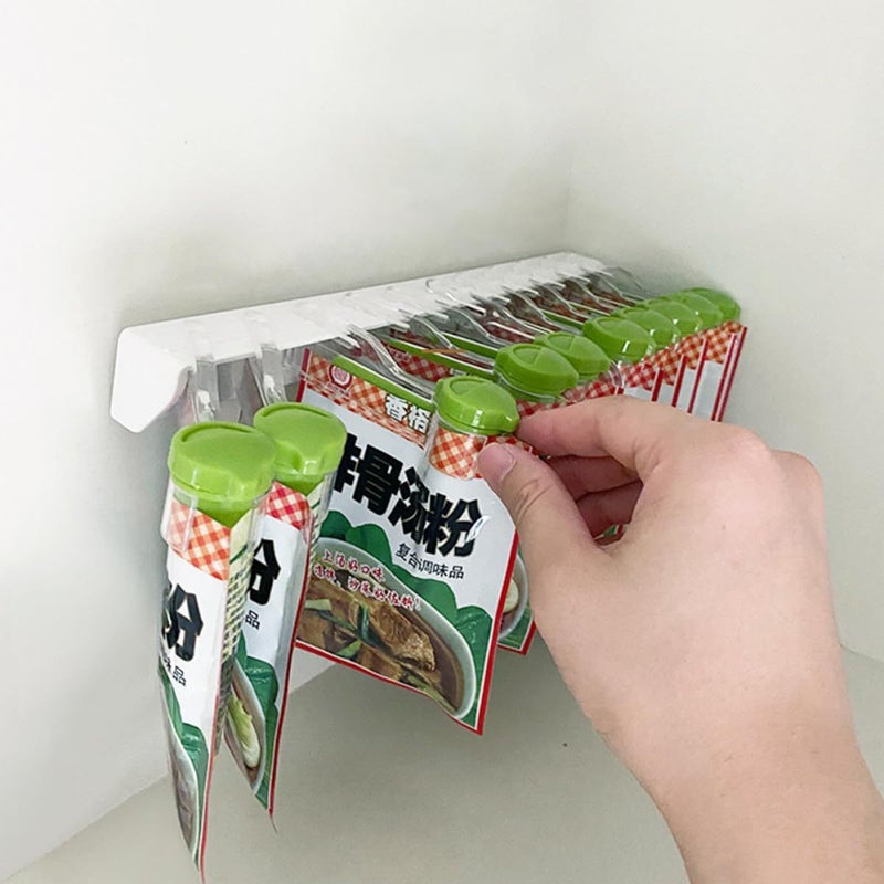 Wall Mounted Nail Free Plastic Spice Rack Convenient Seasoning Organizer With Rotatable Sealing Clip For Kitchen Storage And Spice Bag Organization - Image 5