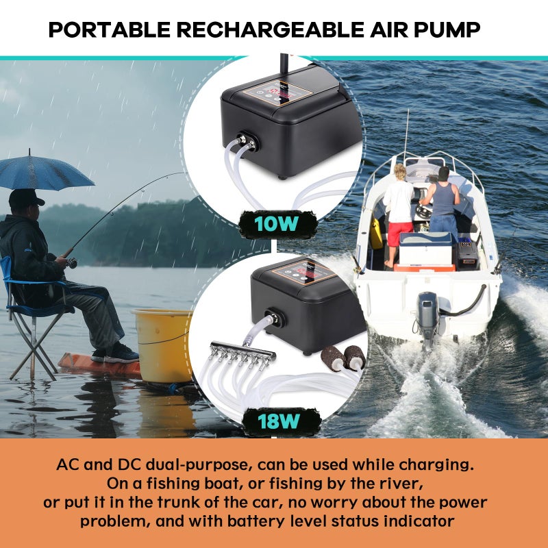 hygger IPX6 Rechargeable Aquarium Pond Air Pump, Powerful Quiet Tank Air Pump with Hose Air Stone Check Valve Adjustable Flow Diverter Valve for Fishing Yacht/Power Outages/Hydroponic (300GPH) - Image 4