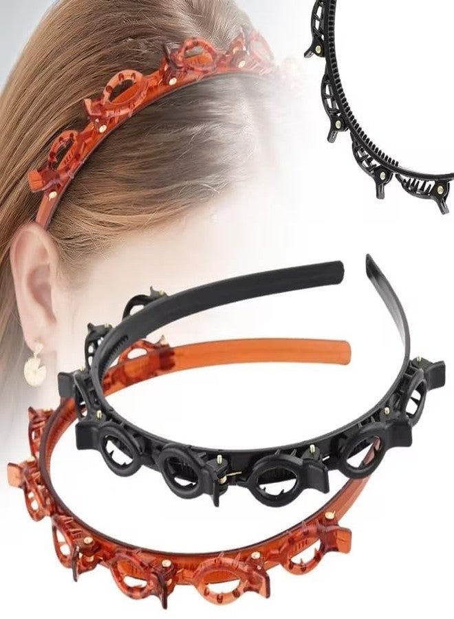 EPARTY طوق رأس مزدوج الطبقات من إي بارتي مع مشابك (عبوة من قطعتين، أسود وبني) - أداة ضفائر مسننة لتسريحات شعر سهلة يمكنكِ صنعها بنفسكِ - طوق رأس بدبابيس شعر لضفائر ملتوية للنساء والفتيات - إكسسوارات شعر لتسريحات الغرة - Image 1