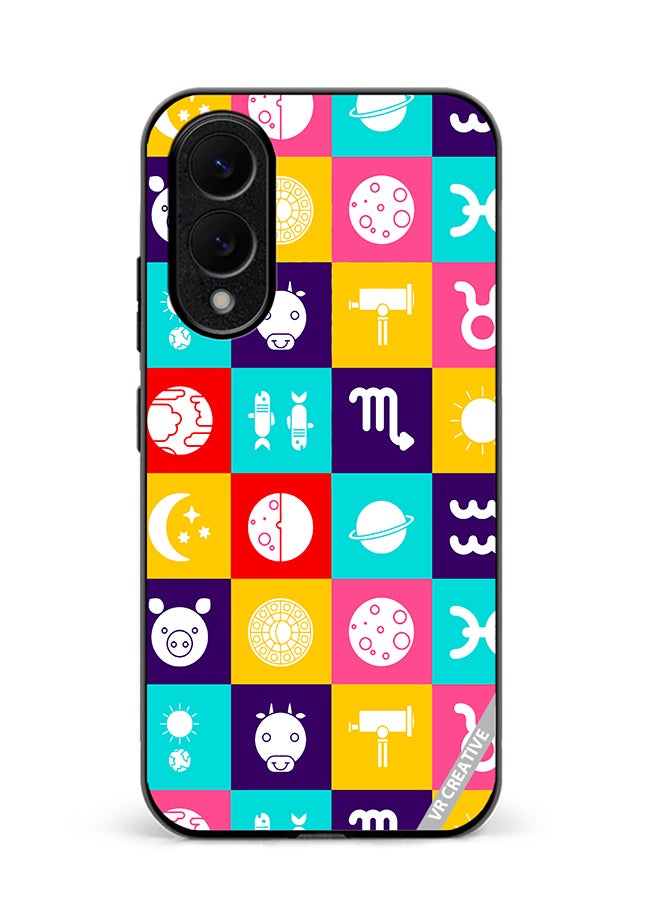 Protective Case Cover For Samsung Galaxy S25 Edge Taurus Zodiac, Pisces Astrology Horoscope Circle, Moon And Stars And Icon Design Multicolour
