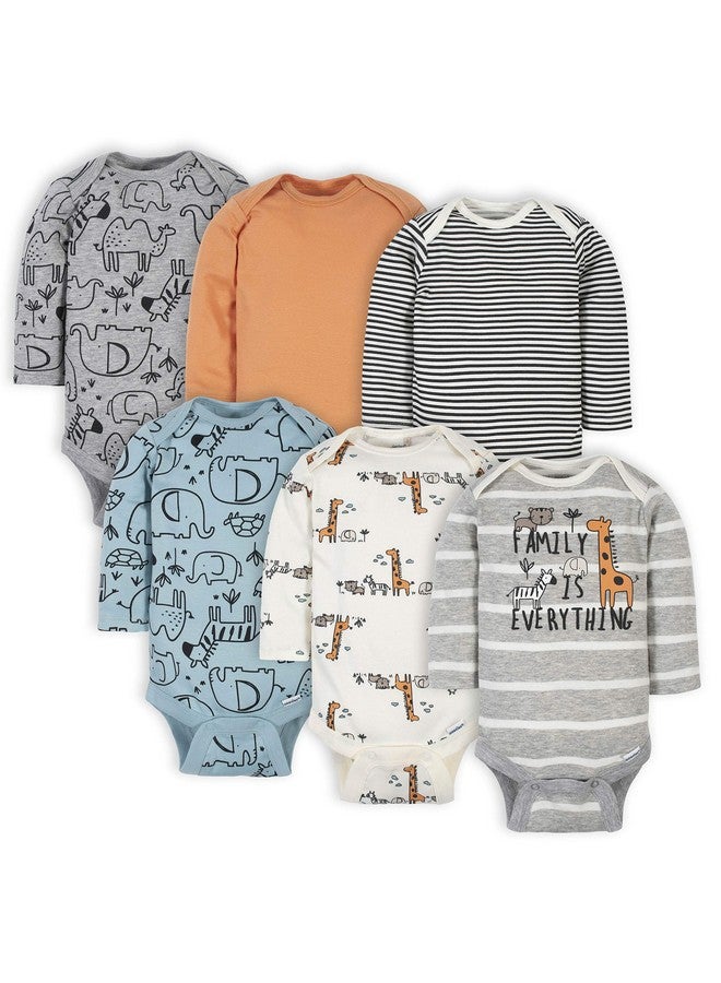 Gerber Gerber Baby Boys' 6-Pack Long-Sleeve Onesies Bodysuit, Jungle Blue, 3-6 Months  - Image 1