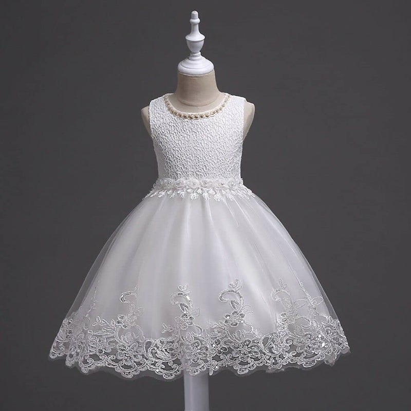 DreamHigh Flower Girl's Floral-Embroidered Pearl Embellished Evening Dress Up White- 8Y - Image 3