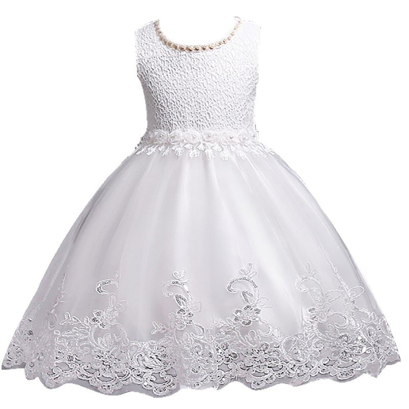 DreamHigh Flower Girl's Floral-Embroidered Pearl Embellished Evening Dress Up White- 8Y - Image 1