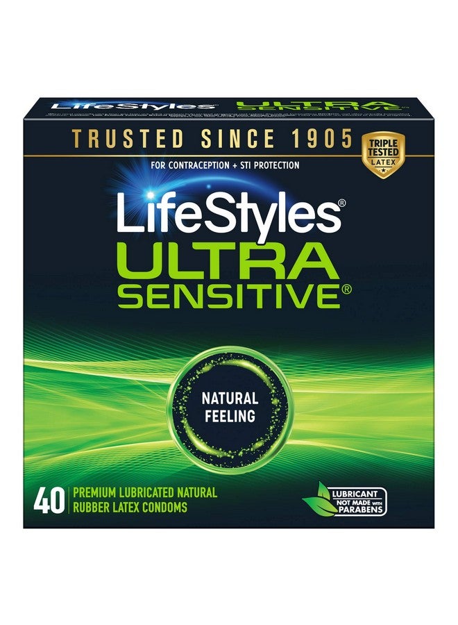 LifeStyles Ultra Sensitive Natural Feeling Lubricated Latex Condoms, 40 Count - Image 1
