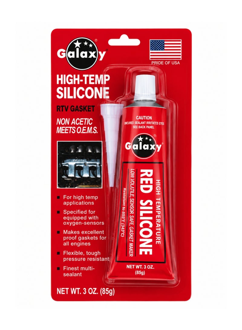 Galaxy High-Temp Red RTV Silicone Gasket Maker 85g, Non-Acetic Silicone Sealant, Flexible & Pressure Resistant Gasket Maker for Automotive Engines, Valve Covers, Oil Pans, Water Pumps & Flanges - Image 1