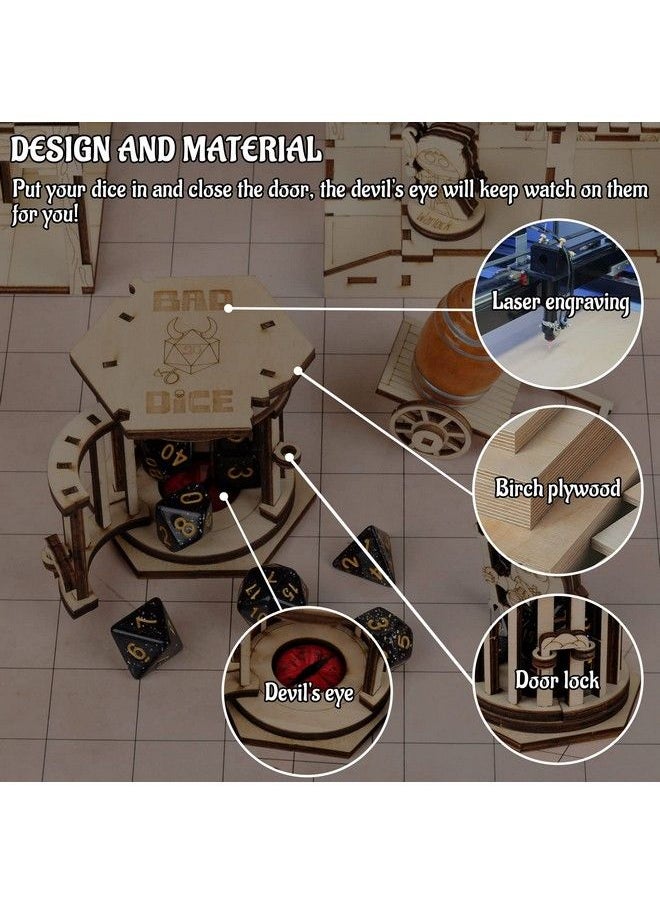 CZYY - Dnd Dice Jail Prison With Polyhedral Dice Set Wood Cage For Your Bad Dice (Dice Jail A) - Image 1