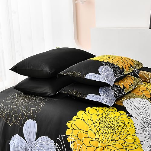 YIRAN Bed in a Bag Queen Yellow Black Comforter Set 7 Pieces Soft Microfiber Floral Boho Bedding Set with 1 Comforter 1 Flat Sheet 1 Fitted Sheet 2 Pillowshams 2 Pillowcases - Image 5