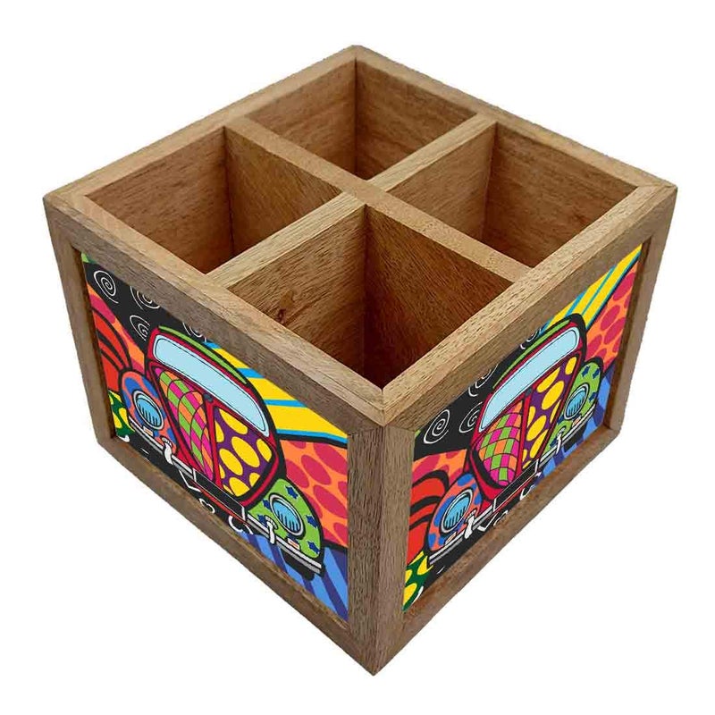 Nutcase Wooden Cutlery Stand Holder Silverware Caddy Spoons Forks Knives Organizer for Dining Table Kitchen Made in IndiaSpoons NOT Included Taxi Art - Image 2