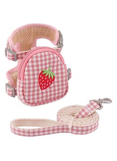 Cat Harness and Leash Set, Cute Fruit Print Mesh Detachable Puppy Harness, Breathable and Lightweight Pet Backpack Harness with Leash, Suitable for Doggie Outdoor Travel Hiking (Pink)